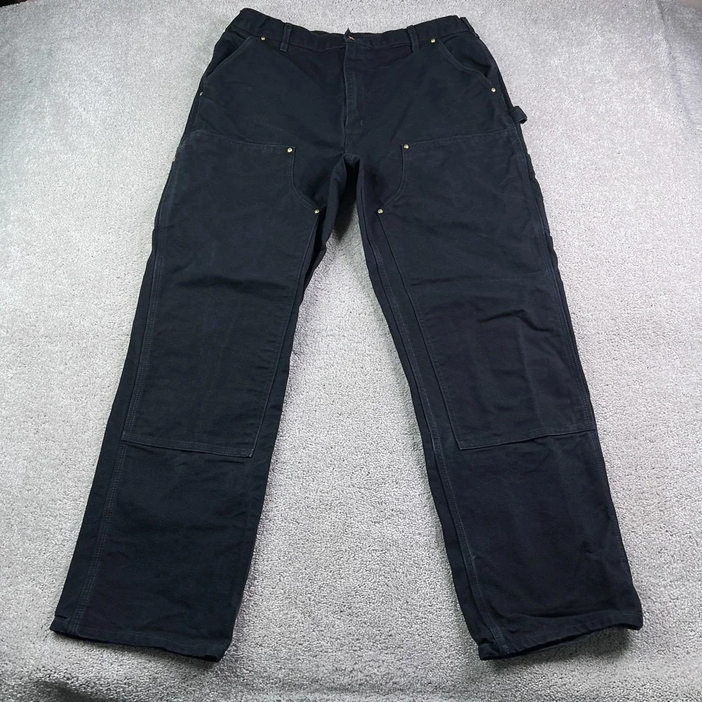 Carhartt Pants Mens 38x32 Black Loose Fit Carpenter Double Knee B01 Made‎ in USA